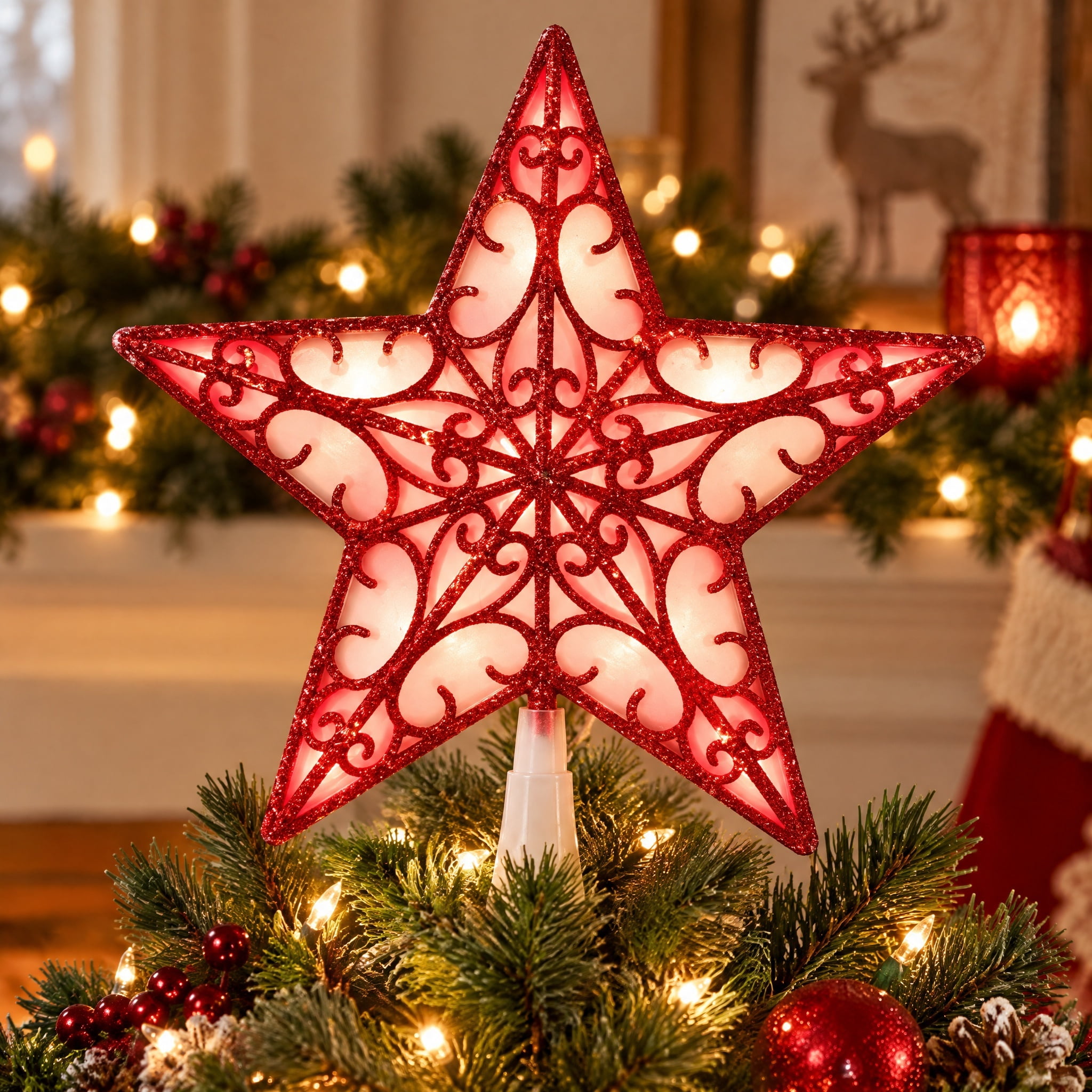 LED Star Christmas Tree Topper, Red, 9", by Holiday Time