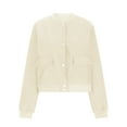 thumbnail image 5 of XPMWRP Women's Bomber Solid Color Coats Casual Button Down Varsity Jackets Long Sleeved Shackets With Pockets Outwear Beige XL, 5 of 6