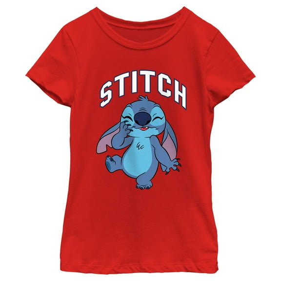 Girl's Lilo & Stitch Laughing Stitch  Graphic Tee Red Medium
