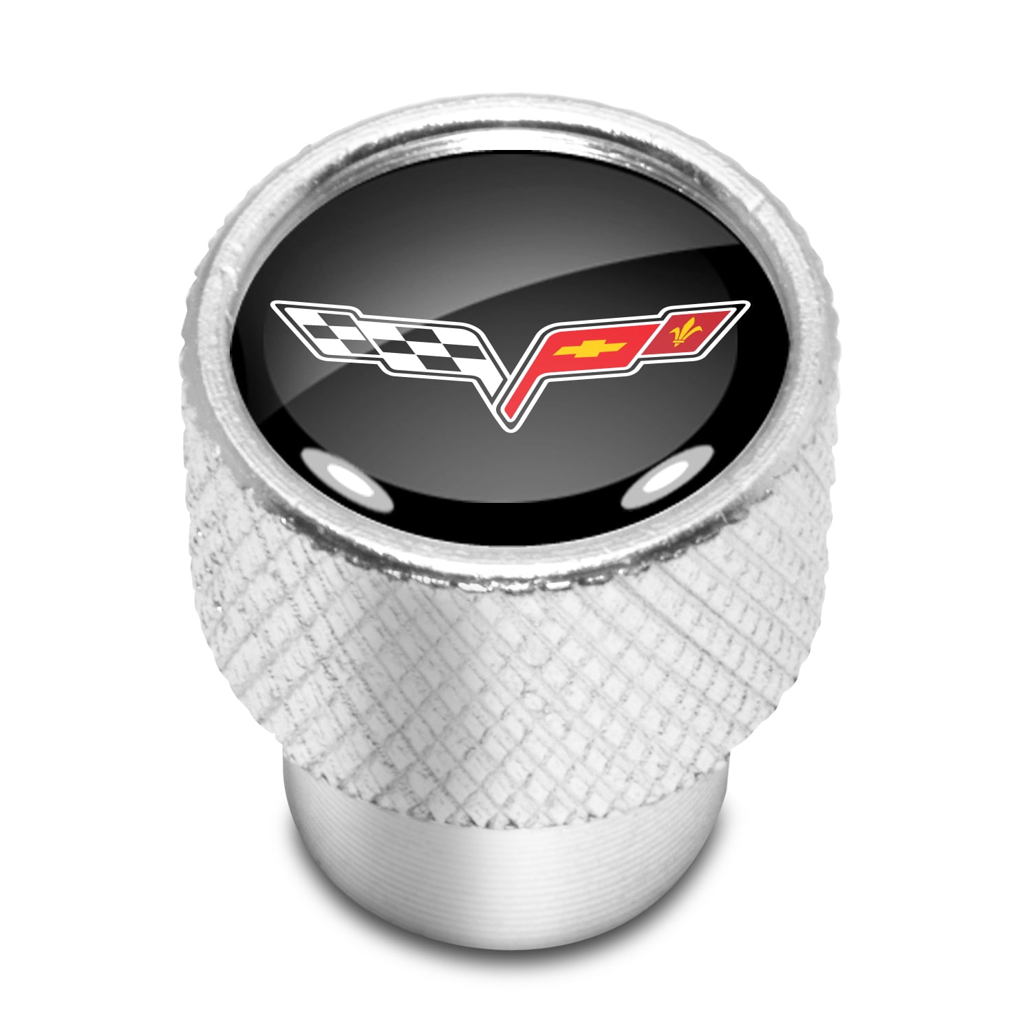 Chevrolet Corvette C6 Logo Black on Shining Silver Aluminum Tire Valve Stem Caps