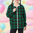 thumbnail image 2 of Lenpel Children's Zip up Sweatshirts Boys Girls Long Sleeve Collared Plaid Fleece Jackets Casual Outwear Coats with Pockets(Green,9-10 Years), 2 of 6