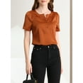 thumbnail image 5 of Allegra K Women's Casual Henley Shirts Pleated Round Neck Puff Sleeve Blouse Top, 5 of 6