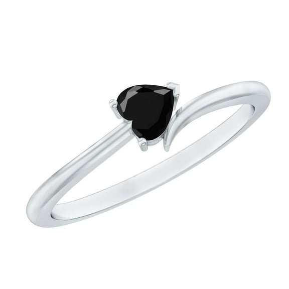 Rosec Jewels Heart Shape Black Spinel Promise Ring for Women, August Birthstone Ring, 925 Sterling Silver, US 4.00