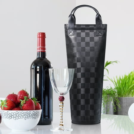 Single Square Wine Case Carrier Kato Single Wine Tote Bag, Insulated Padded Thermal Wine Bottle Carrying Cooler Carrier for Travel, Picnic, Perfect Gift for Wine Lover, Black ()