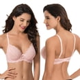 thumbnail image 5 of Curve Muse Semi-Sheer Balconette Underwire Lace Bra and Scalloped Hems (3 Pack)-SAGE,GOLD,BLUSH-46DD, 5 of 7