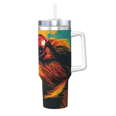

Zeuib Watercolor Glasses Guinea Pig Printed Insulated Stainless Steel Hot/Cold Coffee Cup 40oz Ice Bully With Handle Tumbler with Straw and Handle Insulated Water Bottle Travel Mug Cup