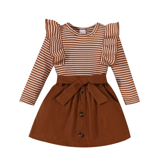 Staki Toddler Girls Dresses Long Sleeve A-Line Swing Christmas Dress for Xmas Baby Girl Dresses(Brown,12-18 Months)