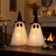 thumbnail image 6 of Cififendec Halloween Light Up Fabric Ghost Hanging Ornament, Double Layer Tulle Ghost with Witch Hat for Porch Eave and Fireplace Mantel Decor, 21.65", 6 of 9