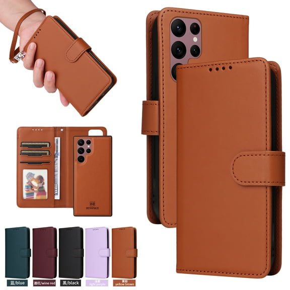 Compatible with Samsung Galaxy S21 Ultra Phone Case Detachable Wallet, Magnetic Flip Folio with Credit Card Holder & Cash Slot, Premium PU Leather, Wristlet, Kickstand Shockproof Cover, Brown