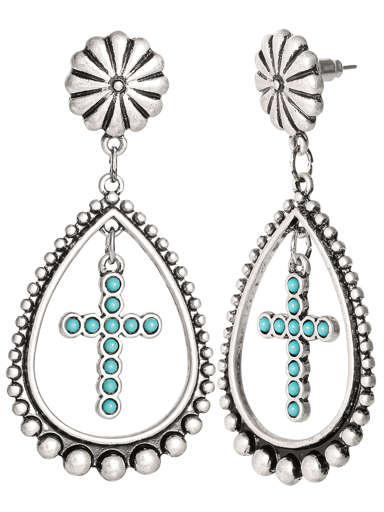 Jessica Simpson Turquoise Stone Cross Drop Earring
