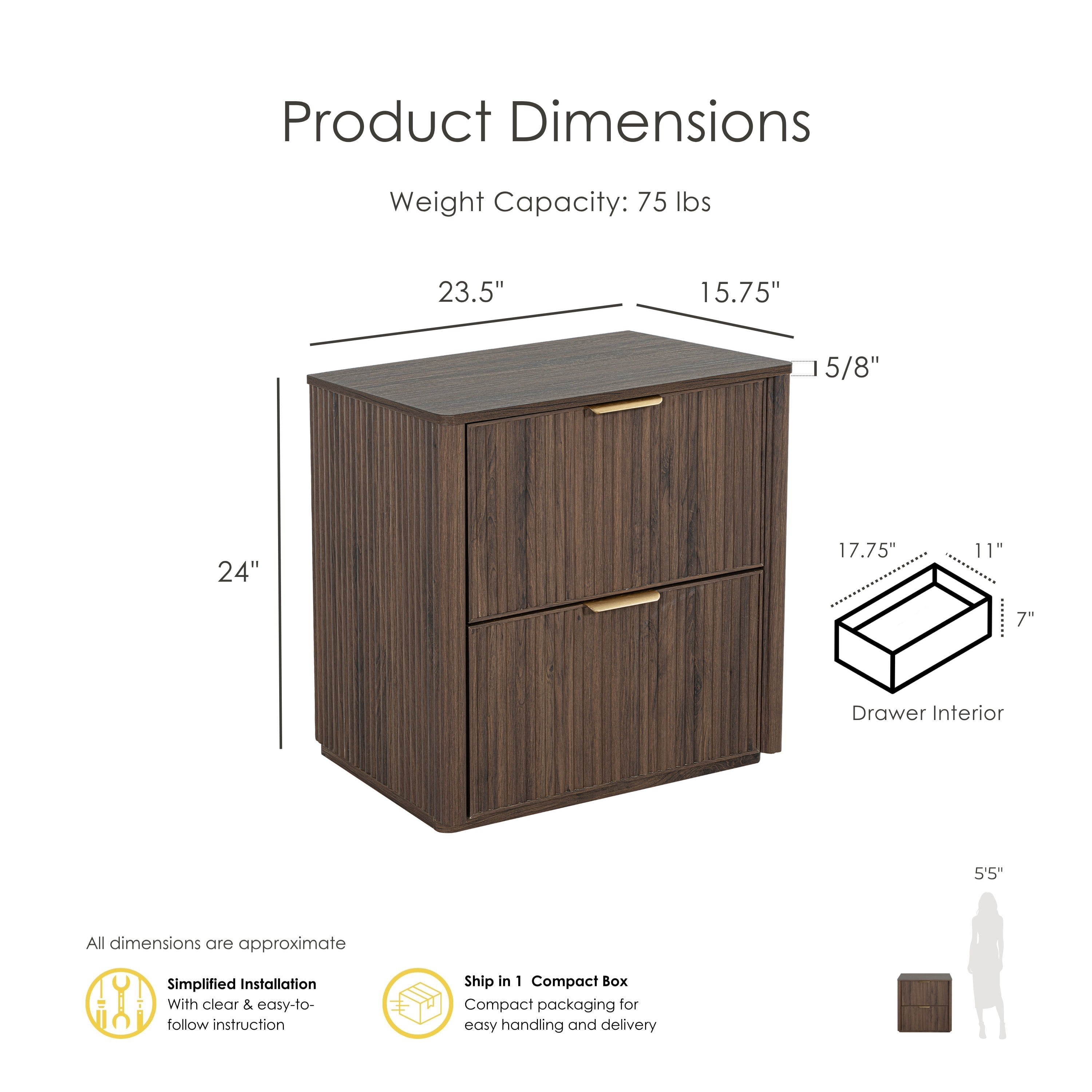 Furniture of America Zerik Modern Wood 2-Drawer Nightstand, Walnut