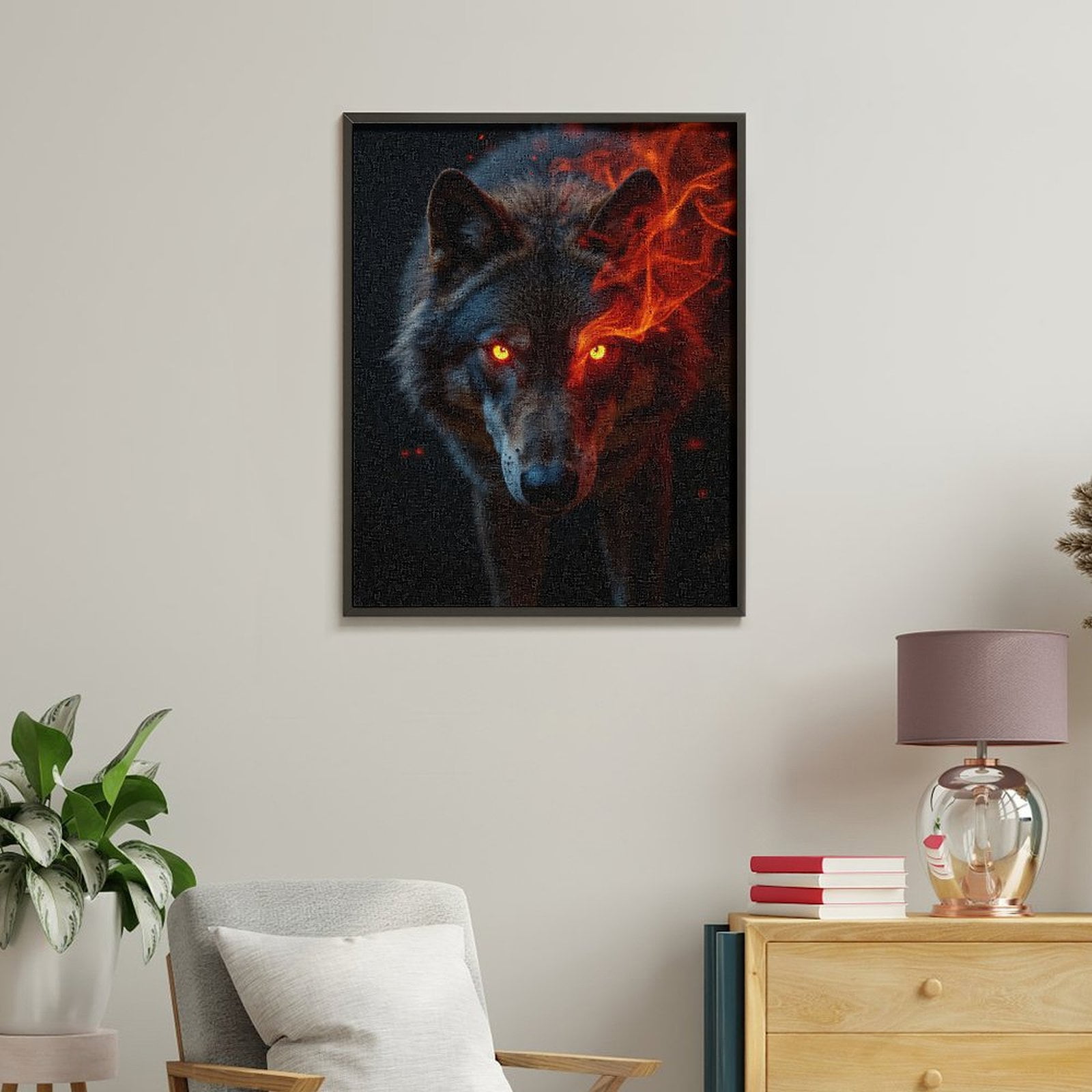Paint By Numbers Kit for Adults Beginner - DIY Wolf Fire Eyes Flame Dark Canvas Painting Kits for Adults, Frameless Paint By Number for Adults for Home Wall Decor 16x20 Inch