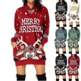 thumbnail image 1 of Navidad Mujer Moda Navidad Sudadera Con Capucha Bolsa Cadera Bolsillo Estampado Sudadera Con Capucha Vestido De Moda Ropa De Festival Túnica Mujer-A, 1 of 3