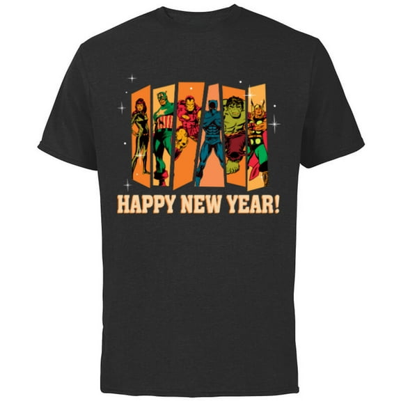 Marvel Avengers Retro Vintage Seventies Comic Happy New Year - Short Sleeve Cotton T-Shirt for Adults - Customized-Black