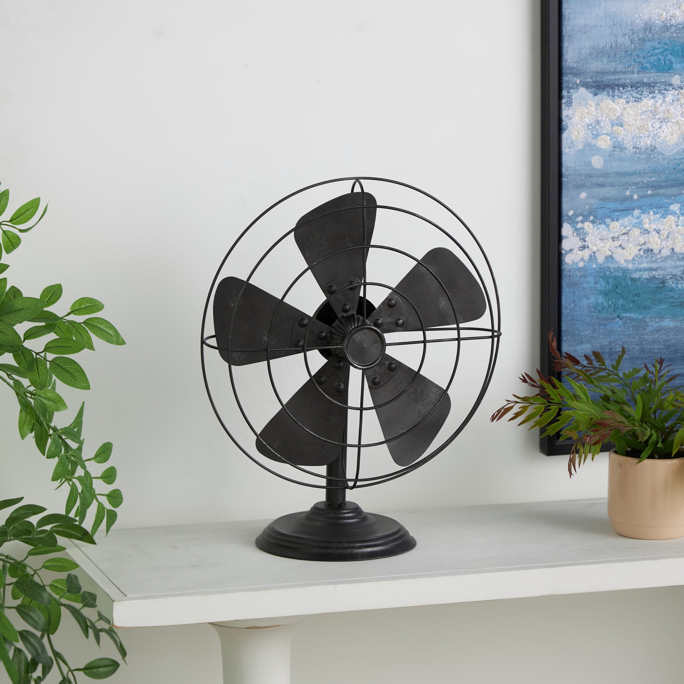 15" x 18" Black Metal Fan Sculpture, by DecMode