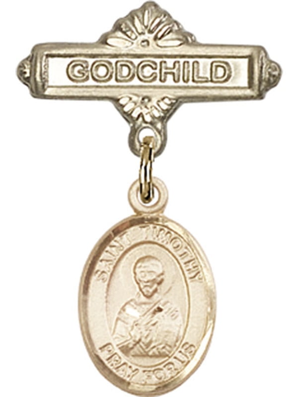 Sterling Silver Baby Badge with St Jude Thaddeus Charm and Godchild Badge Pin 1 X 5/8 inches