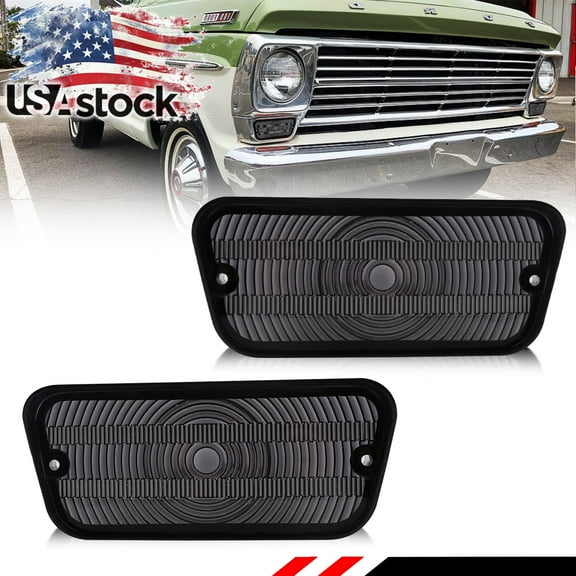 2PCS Smoked Lens Front Bumper Turn Signal Lights Side Marker Lights Turn Warning Lights Parking Light Housings For 1967-1971 Ford F100 F-100 Truck No Bulb/Socket Included