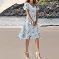 thumbnail image 5 of Smsaxvxz Women's Summer Dresses Fashion Floral Printed V Neck Short Sleeve Slim Waist Casual Flowy Hem Knee High Beach Vacation Sundress Navy 01 2XL, 5 of 7