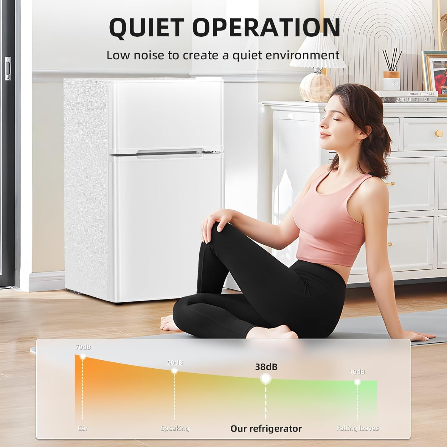 FREE VILLAGE 3.2 Cu.Ft Mini Fridge with Freezer,Compact Mini Refrigerator with Double 2 Door,Adjustable Temperature,Full Size for Home,Kitchen,Dorm,Apartment,Retro White