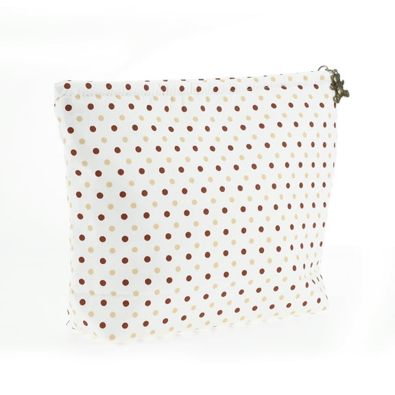 Unique Bargains 1 Pc Women Polka Dots Large Cosmetic Bag for Outdoor Activities White Khaki Cotton