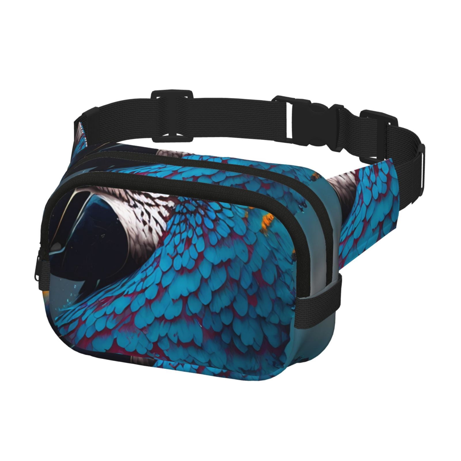 Picia Modern Style Blue Parrot Print Square Double-Layer Waist Bag Mini Adjustable Waist Belt Bag Exercise Running Travel Hiking