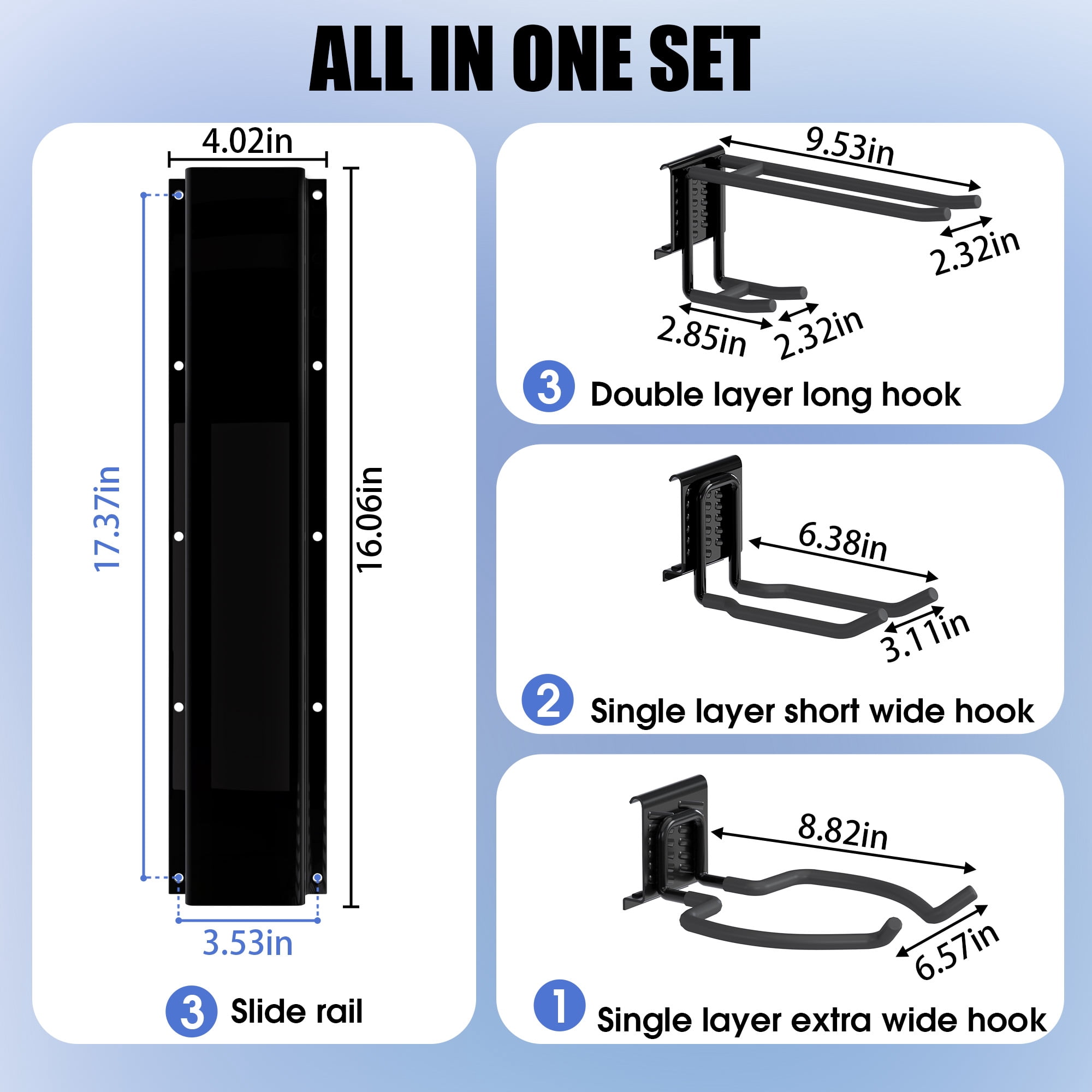 Garage Tool Organizer Wall Mount, 48" Garden Tool Organizer with 6 Adjustable Double-layer Hooks, Heavy Duty Metal Garage Storage Rack for Garden, Yard, and Shed