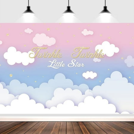 Twinkle Twinkle Little Star Backdrop Watercolor Stars Clouds Photography Background Happy Birthday Baby Shower Party Decorations Banner Photo Studio Props