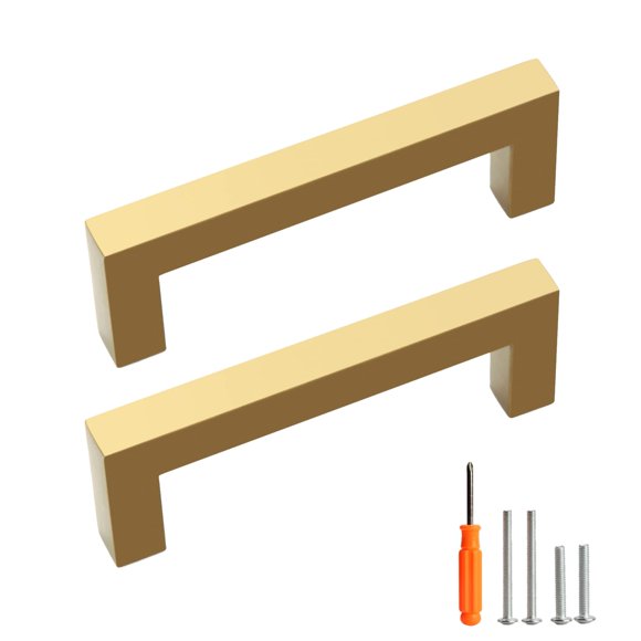 Tiradores para gabinete Redunest dorados de acero inoxidable, 96 mm, paquete de 10