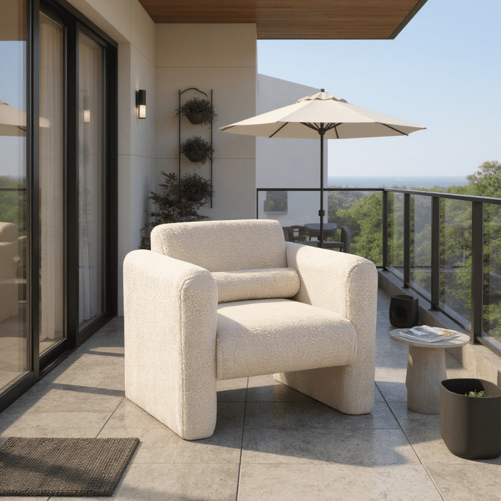 Homy Casa Modern Accent Chair with Wide Arms, Upholstered Reading Armchair, Cream White Bouclé