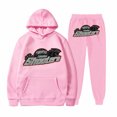 thumbnail image 1 of Womens Plush Long Sleeved Pants Loose Fitting Pullover With Letter Print And Rope Hoodie Two-piece, 1 of 2