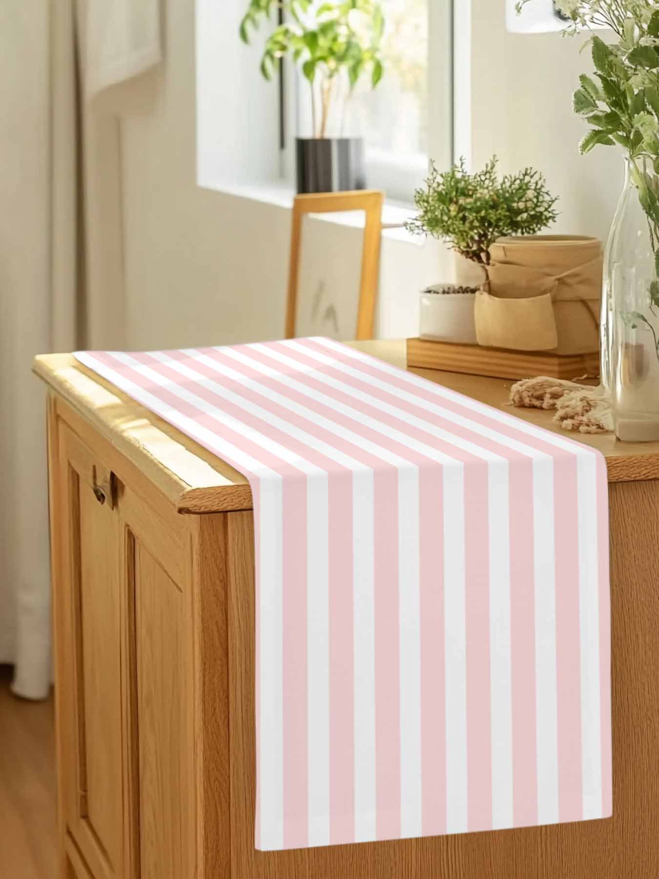 Classic Pink Stripes Table Runner 90 Inches Long, Geometric Vertical Striped Table Runners Tabletop Scarf Kitchen Dining Tables Decoration for Home Party Indoor Outdoor