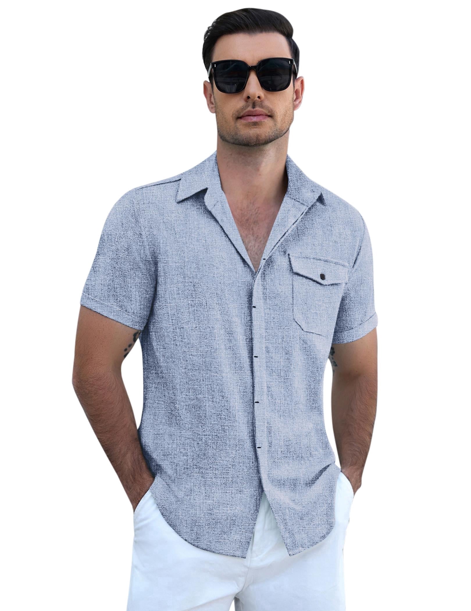 COOFANDY Men's Cool Linen Cotton Short Sleeve Shirt, Casual Button Down Shirt for Beach Summer Wedding Daily