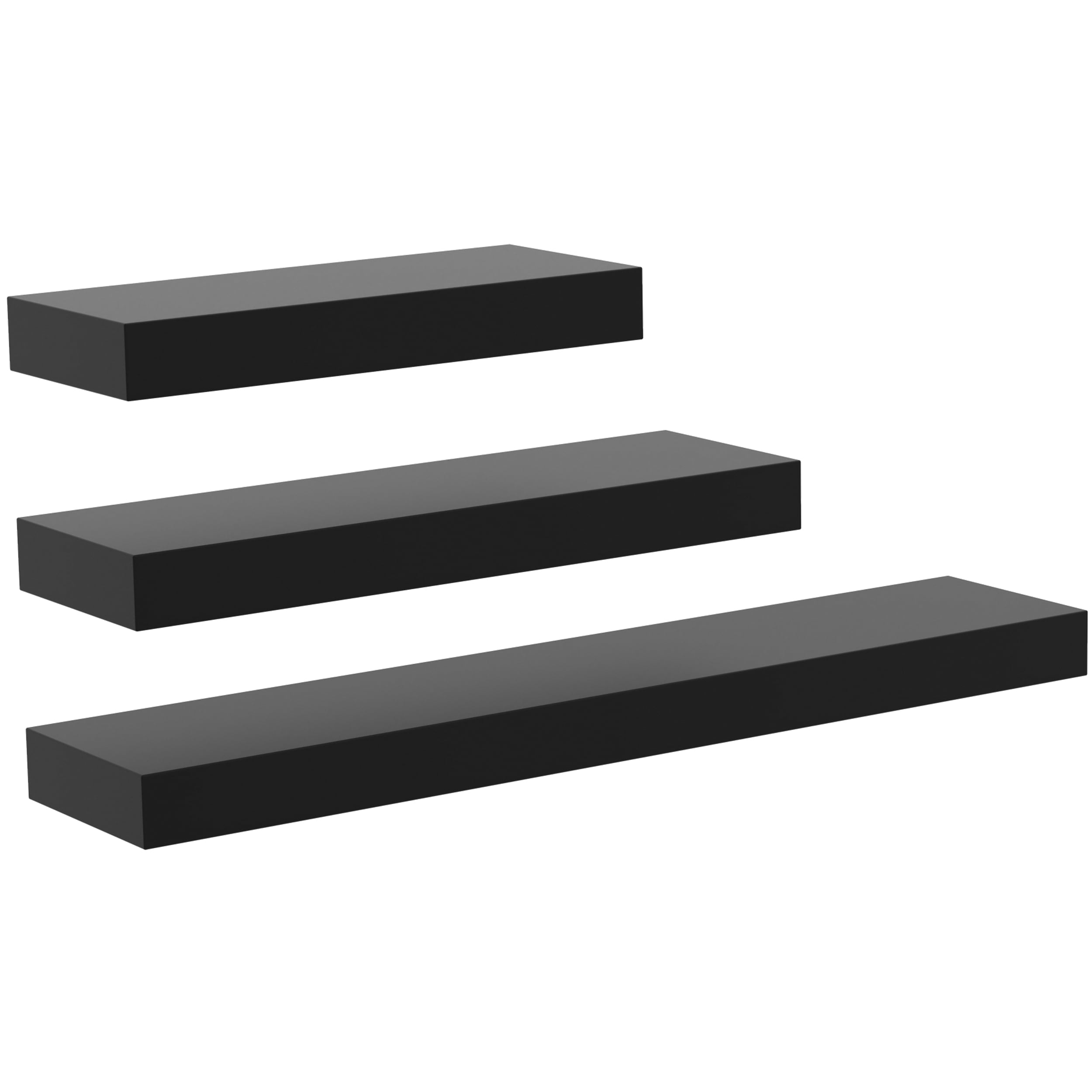 Ballucci Contemporary Floating Wall Shelves, Set of 3 Wood Wall Shelves, 12", 16", 24", Black