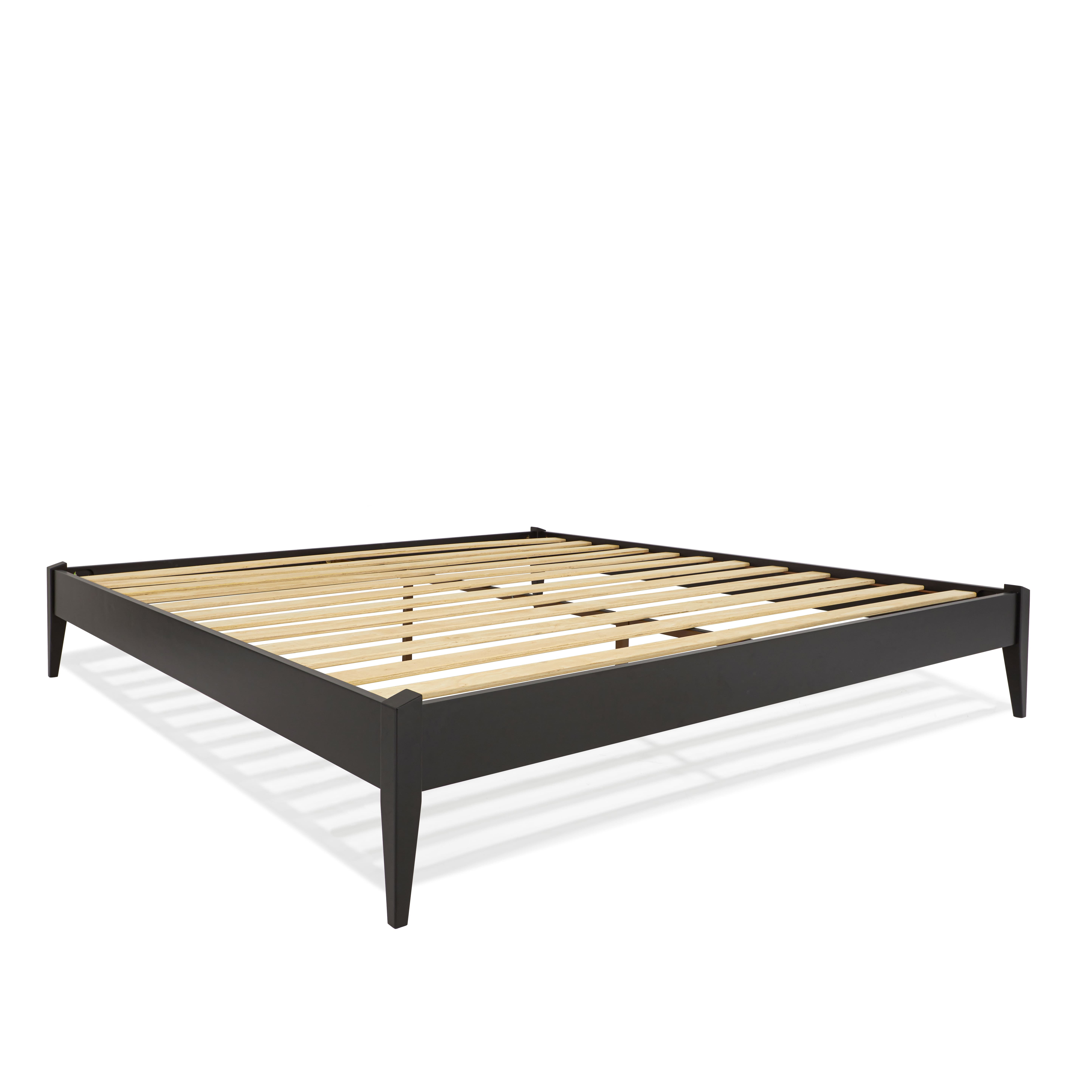 Keelin 15" King Size Platform Bed Frame, Modern, Solid Wood Bed, Ivory Black