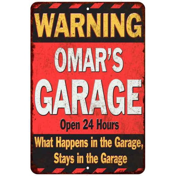 OMAR'S Garage Warning Man Cave Wall Decor 8 x 12 High Gloss Metal 208120030343
