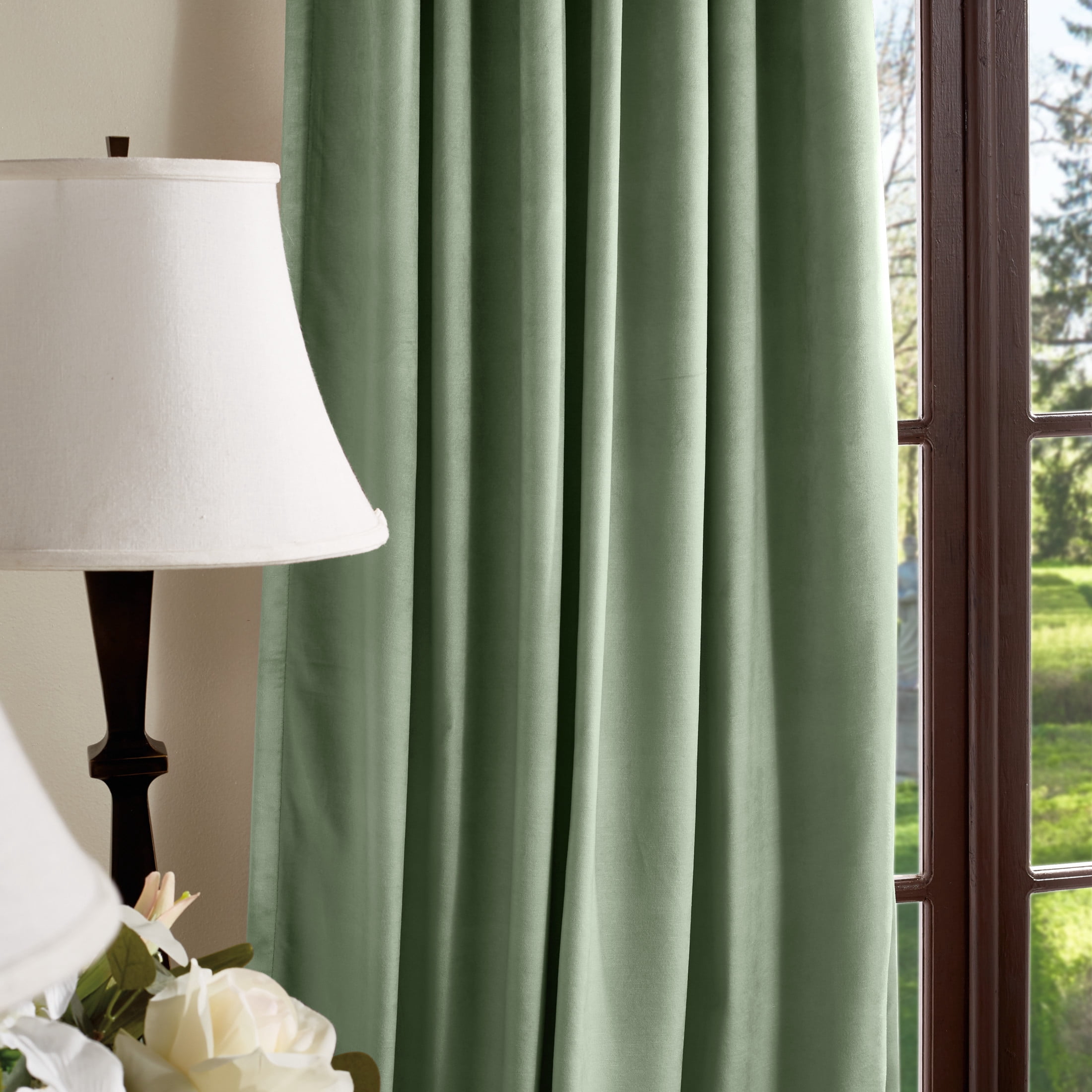 Martha Stewart, Lucca Velvet Curtain Panel Pair, Green, Back Tab, Blackout, Indoor, Adult, 2 Piece Set, 50"x 84"
