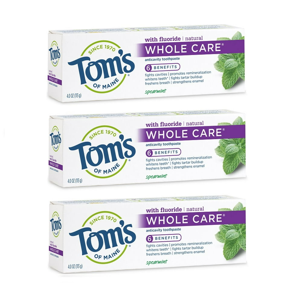 Tom's of Maine Whole Care Toothpaste, Spearmint, 4.0oz 3 Pack