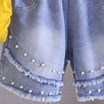 thumbnail image 6 of Hrsba Cute Little Girl Outfits Short Sleeve Crew Neck Tee And Elastic Waist Pearl Decor Denim Shorts Two Piece Set, 6 of 6