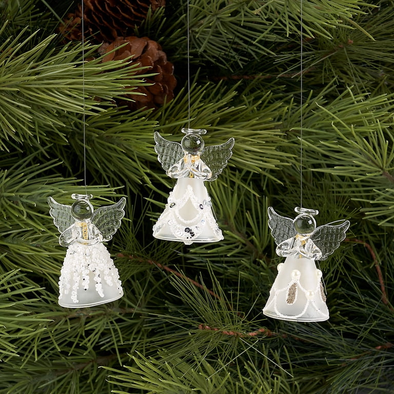 Sparkle Glass Angel Ornaments with Small Wings - Set of 6