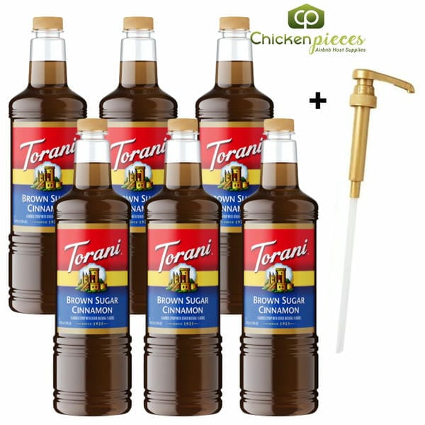 Torani Brown Sugar Cinnamon Flavoring Syrup, Bakery-Style Spiced Base, Shatter-Resistant 1L Plastic Bottle + Bonus Squeeze Pump