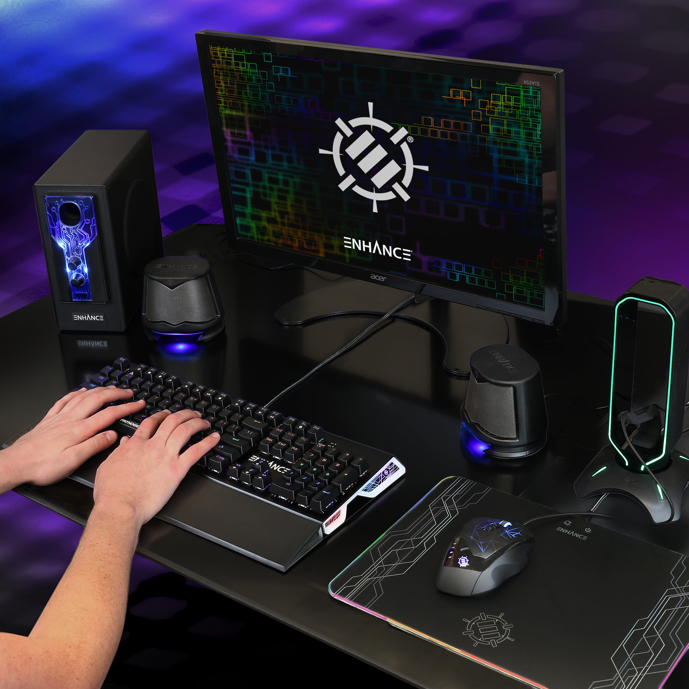 ENHANCE 2.1 High Excursion Computer Speakers with Subwoofer - Blue LED Gaming Speakers
