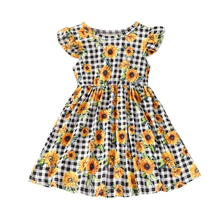

TAGOLD Infant Toddler Baby Girls Middle And Small Children s Flying Sleeve Print Dress Princess Dress Orange 3-4 Years