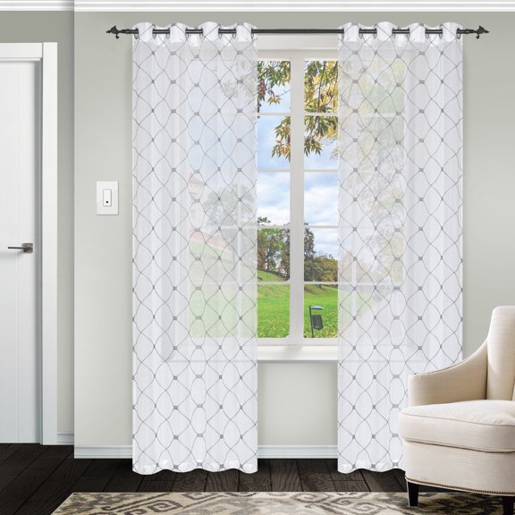 Impressions Kyrie Lattice Textured Sheer Curtain Set of 2 with Grommet Header