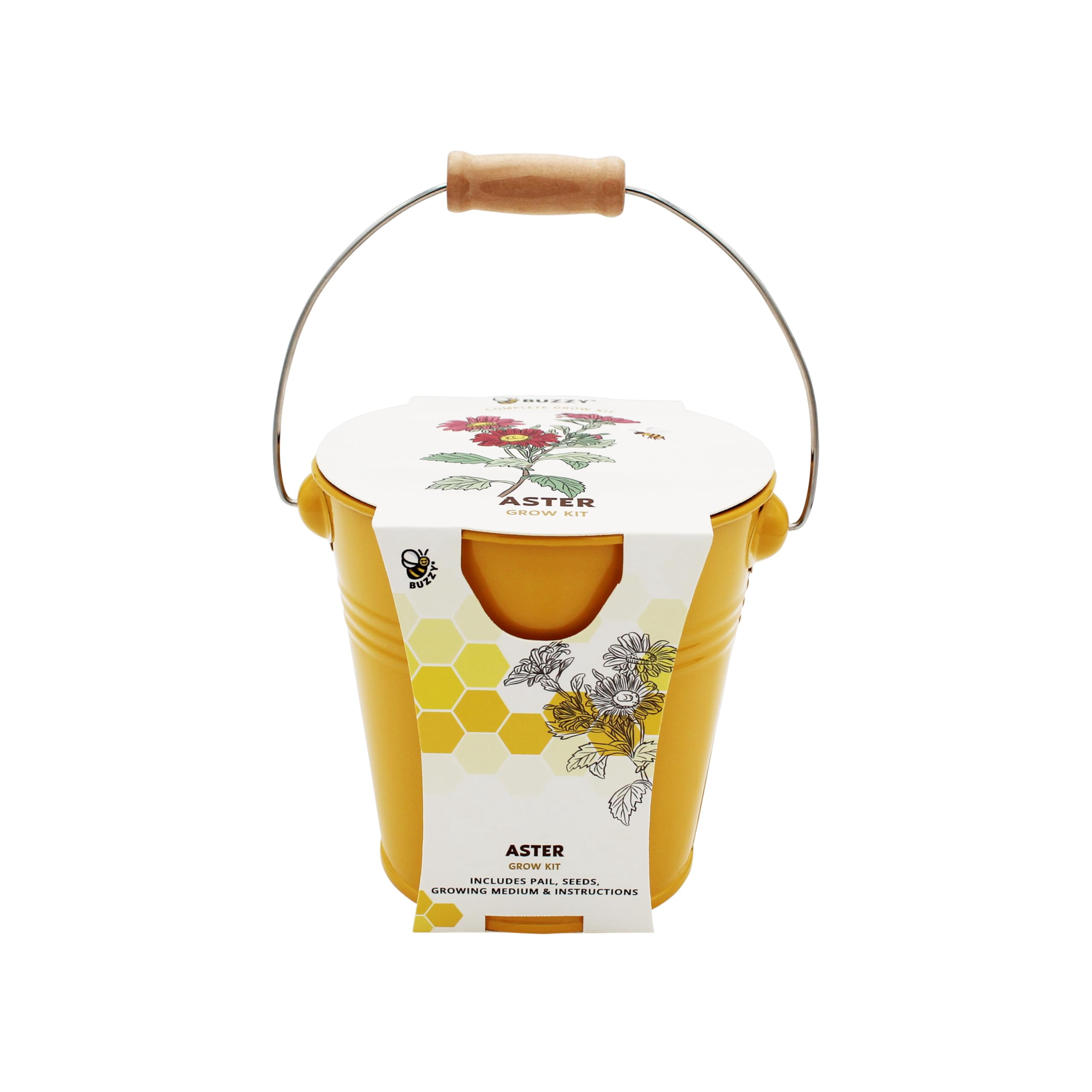 Pollinator Grow Kit 2-Pack – Aster & Sunflower Seeds in Yellow Pails with wood handles