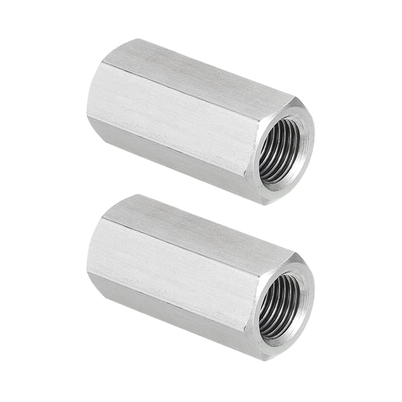 Uxcell M10 x 1-Pitch 304 Stainless Steel Hex Coupling Nuts, 2Pcs 30mm / 1.2" Length Fully Threaded Rod Coupling Nut Studding Connector Fasteners, Silver Tone