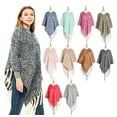 thumbnail image 2 of StylesILove Autumn Winter Women Solid Knitted V-Neck Pullover Fringe Poncho Sweater Lightweight Cape Cozy Wrap Tassel Shawl (Khaki), 2 of 2