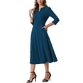 thumbnail image 4 of INSPIRE CHIC Women's Work Dress A Line 3/4 Sleeves Elegant Midi Dress L Dark Blue, 4 of 5