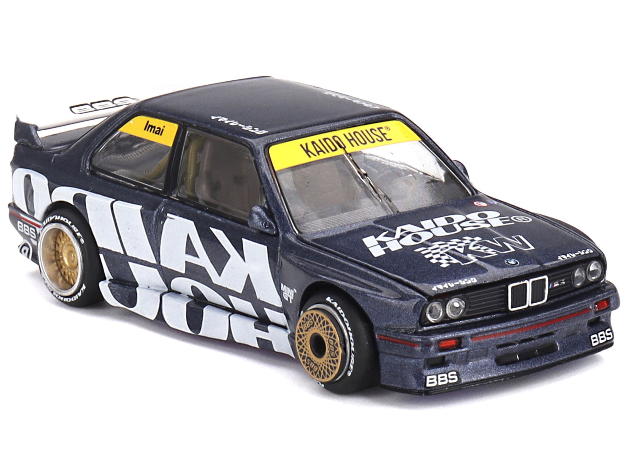 BMW M3 (E30) "Kaido Works V1" Dark Blue Metallic with Graphics (Designed by Jun Imai) "Kaido House" Special 1/64 Diecast Model Car by Mini GT