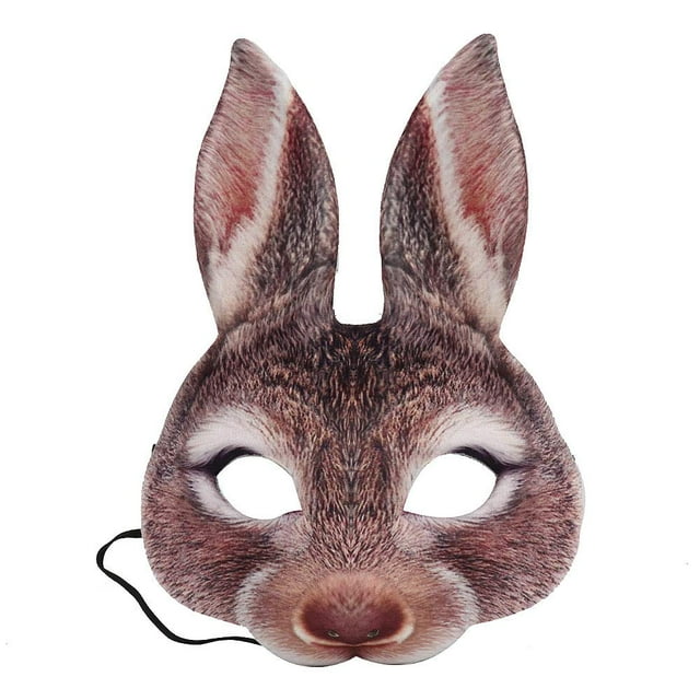 Máscara Hosfairy con forma de conejo con media cara, color marrón, para fiesta