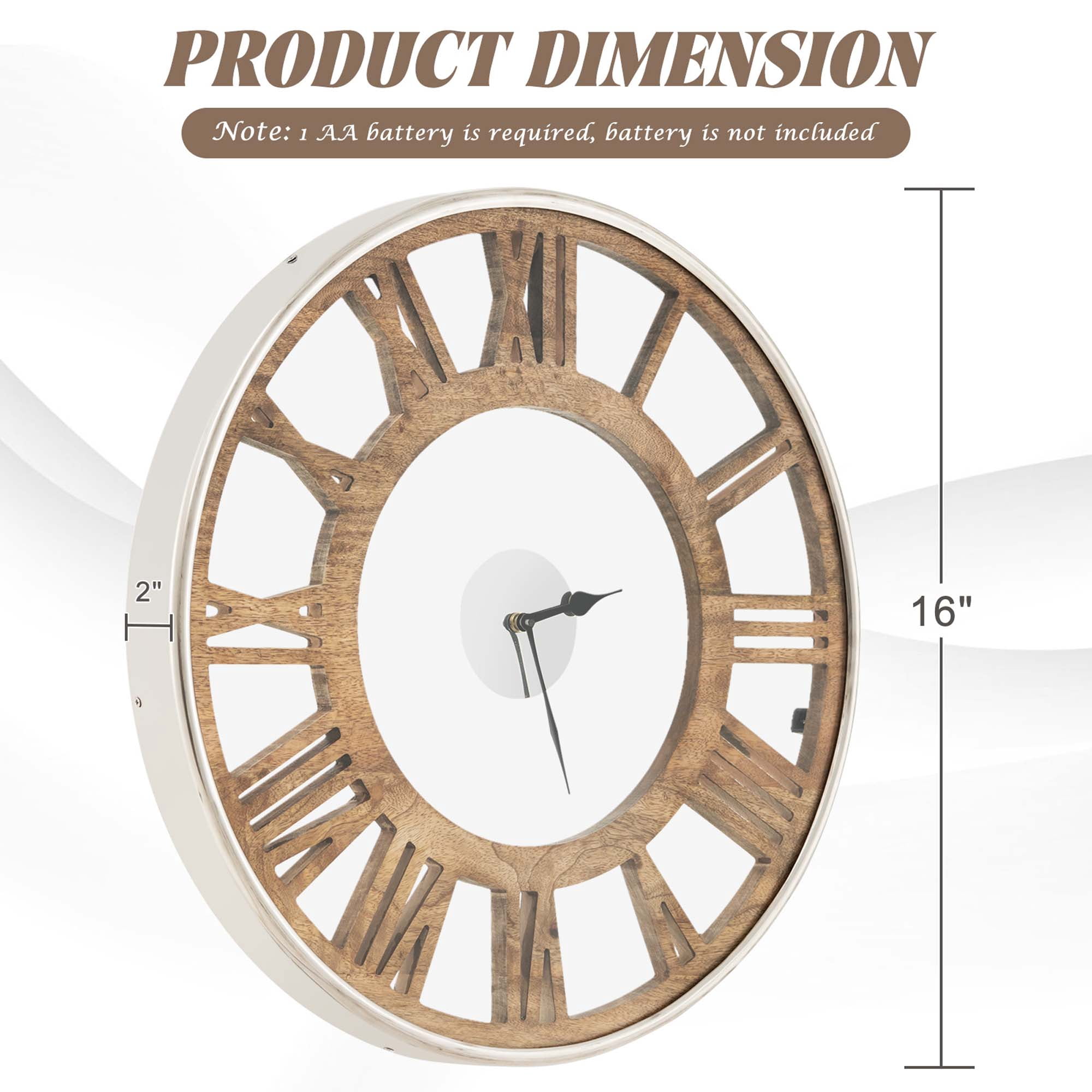 Costway 16 Inch Silent Wall Clock with Classic Frame Classic Roman Number Glass Cover